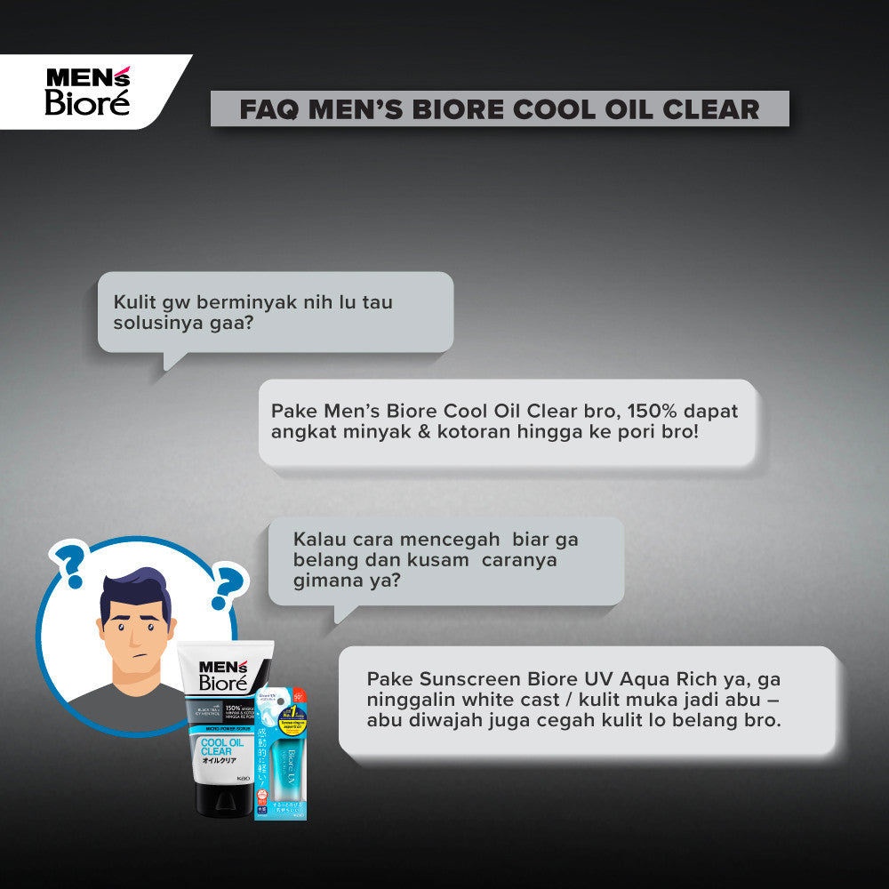 [Double Protection Kit] Men's Biore Double Scrub Sabun Muka Pria Cool Oil Clear 100 gr + UV Aqua Rich Sunscreen Watery Essence 15 gr