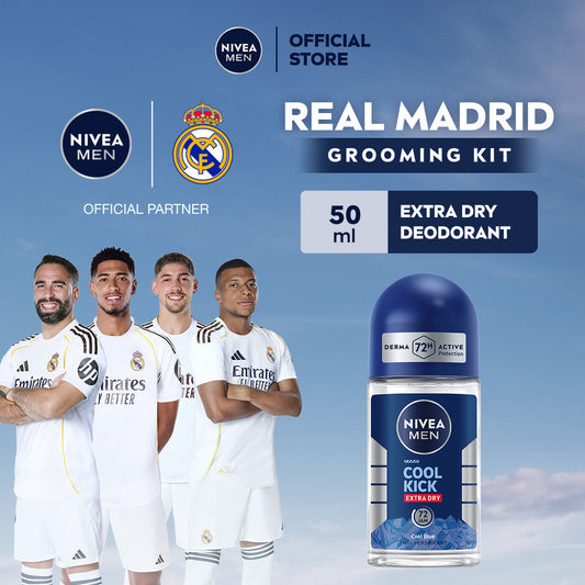 NIVEA MEN Deodorant Roll On Cool Kick 50ml - Deodoran pria perlindungan ekstra kering dari keringat bau badan dengan sensasi dingin dan wangi sporty maskulin seharian - Antiperspiran, tidak mengandung ethyl alkohol cocok untuk semua jenis kulit