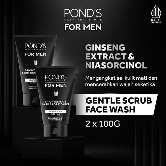 POND’S Skin Institute for Men Brightening & Dark Spot Fighter FACE SCRUB 100g- FACIAL SCRUB Pria Mencerahkan Twinpack