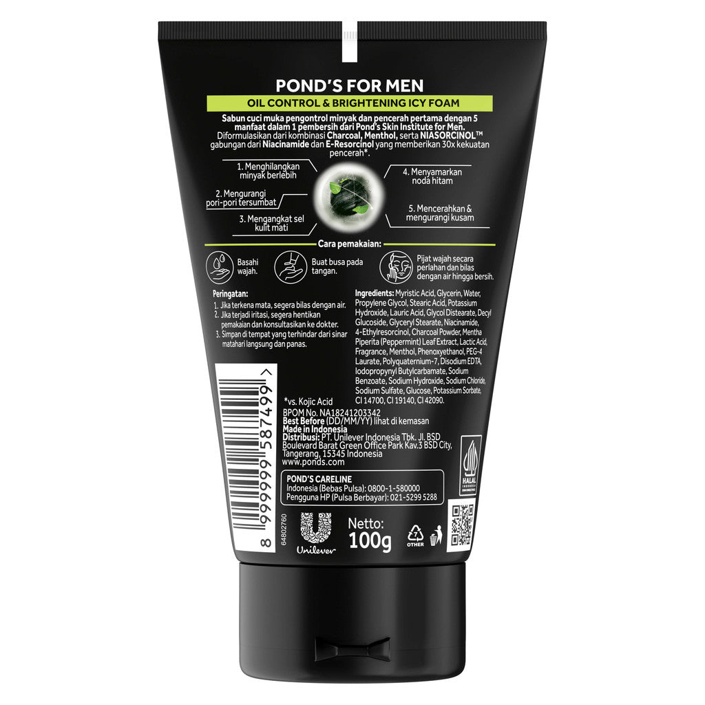 POND’S Skin Institute for Men Oil Control & Brightening ICY FOAM 100g- FACIAL WASH Pria Melawan Jerawat dan Mengontrol Minyak Berlebih Twinpack