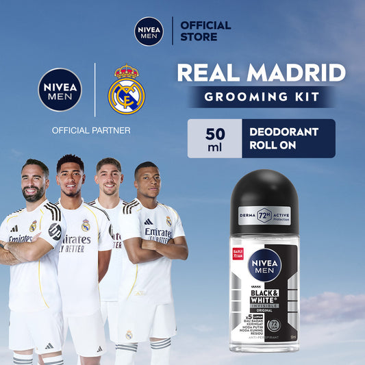 NIVEA MEN Deodorant Roll On Black & White Invisible Original 50ml - Deodoran pria melawan bakteri keringat bau badan dengan teknologi anti noda kuning putih dan residu wangi maskulin segar seharian - Antiperspiran, tidak mengandung ethyl alkohol