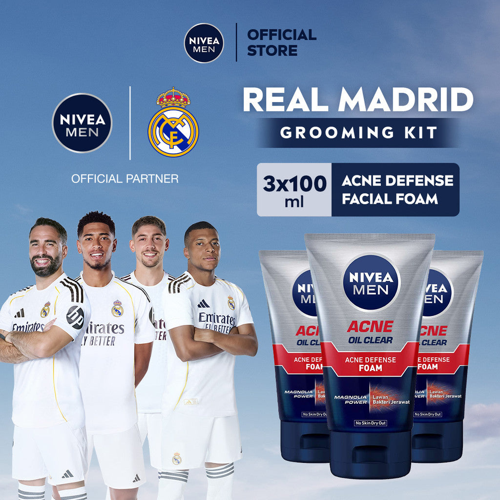 (PAKET HEMAT ISI 3) NIVEA MEN Facial Foam Oil Clear Acne Defense 100ml - Sabun cuci muka pria bebas jerawat anti bakteri pembersih wajah kulit berminyak face wash oily acne prone skin membersihkan komedo mengecilkan pori - Magnolia Power, L-Carnitine