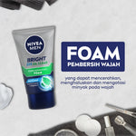 (PAKET HEMAT ISI 3) NIVEA MEN Facial Foam Bright Oil Clear Pore Minimizing Foam 100ml - Sabun cuci muka pria mencerahkan minyak berlebih berminyak kulit kusam pembersih wajah cerah mengecilkan pori komedo polusi debu kotoran - Vitamin C, Mint Crystal