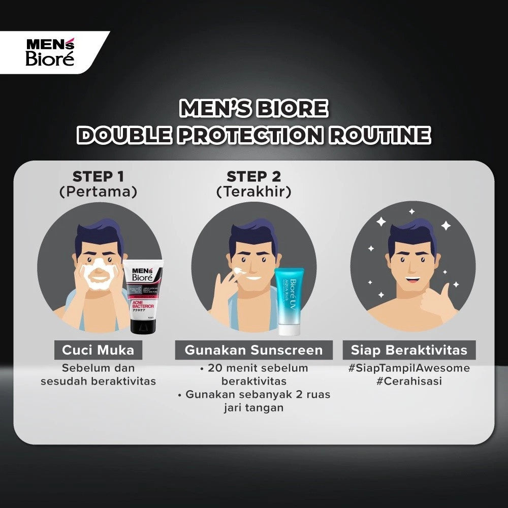 [Double Protection Kit] Men's Biore Micro Scrub Sabun Muka Pria Bright Expert 100 gr + UV Aqua Rich Sunscreen Watery Essence 15 gr