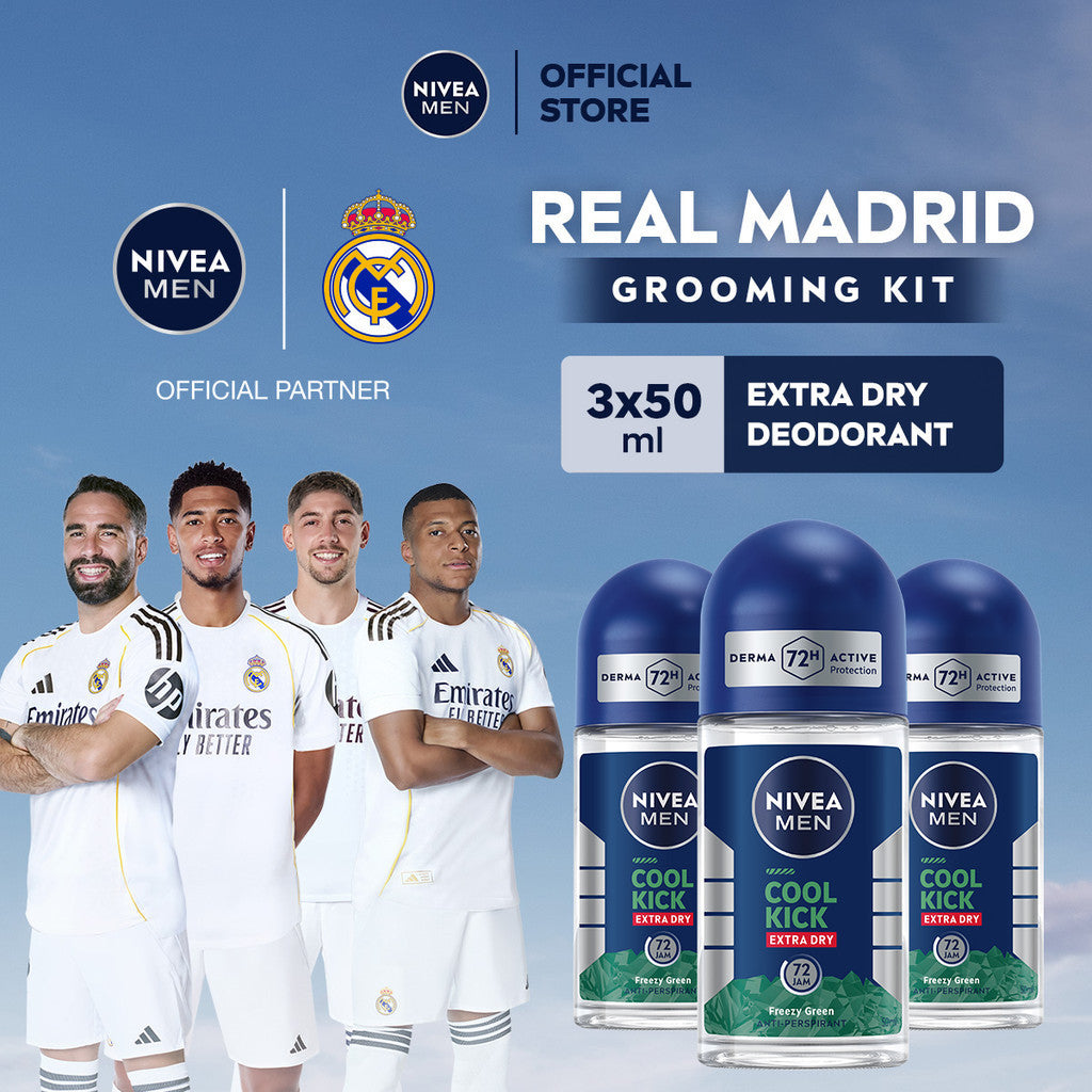 (PAKET HEMAT ISI 3) NIVEA MEN Deodorant Roll On Cool Kick Freezy Green 50ml - Deodoran pria perlindungan ekstra kering dari keringat bau badan sensasi dingin menthol wangi maskulin - Antiperspiran, tidak mengandung ethyl alkohol cocok semua jenis kulit