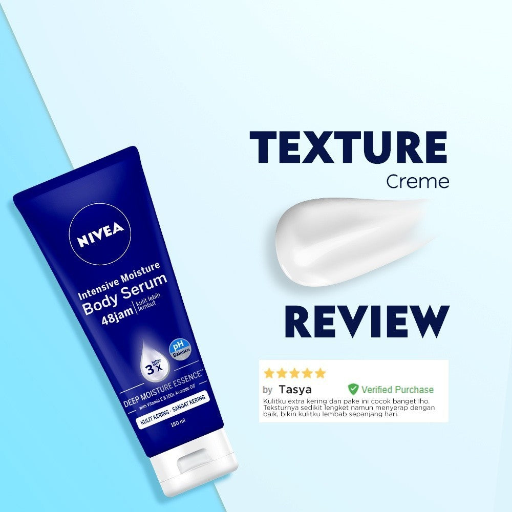 (PAKET HEMAT ISI 3) NIVEA Body Serum Intensive Moisture 180ml - Hand body serum lotion mositurizer 48 jam body care kulit kering kasar bersisik pecah-pecah memperbaiki skin barrier pelembab kulit lembut - Vitamin E, Grapeseed oil, Avocado oil, Hydra IQ