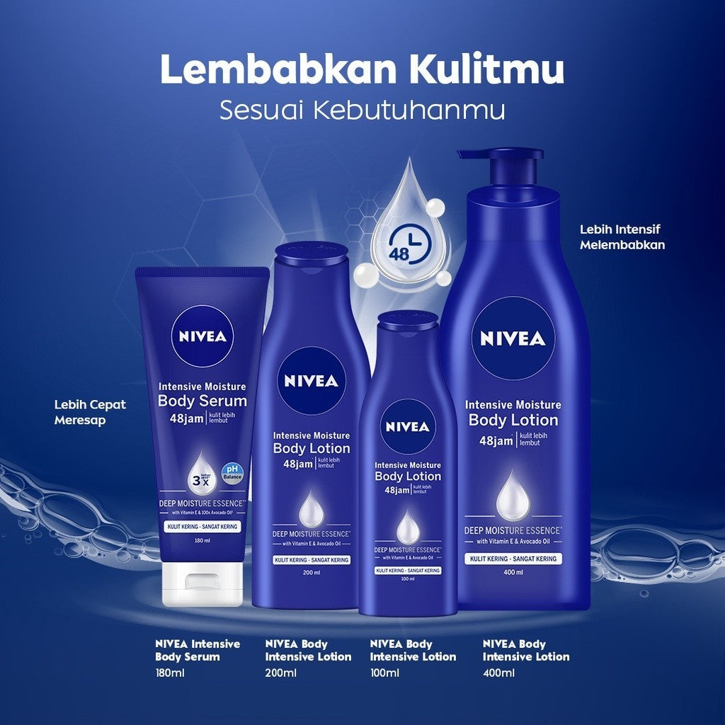 (PAKET HEMAT ISI 3) NIVEA Body Serum Intensive Moisture 180ml - Hand body serum lotion mositurizer 48 jam body care kulit kering kasar bersisik pecah-pecah memperbaiki skin barrier pelembab kulit lembut - Vitamin E, Grapeseed oil, Avocado oil, Hydra IQ
