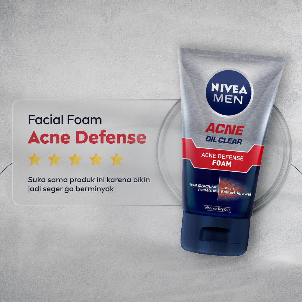 (PAKET HEMAT ISI 3) NIVEA MEN Facial Foam Oil Clear Acne Defense 100ml - Sabun cuci muka pria bebas jerawat anti bakteri pembersih wajah kulit berminyak face wash oily acne prone skin membersihkan komedo mengecilkan pori - Magnolia Power, L-Carnitine