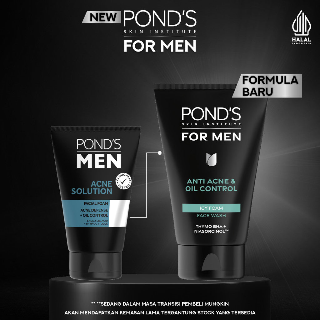 POND’S Skin Institute for Men Anti Acne & Oil Control ICY FOAM 100g - FACIAL WASH Pria Melawan Jerawat & Minyak Berlebih Twinpack