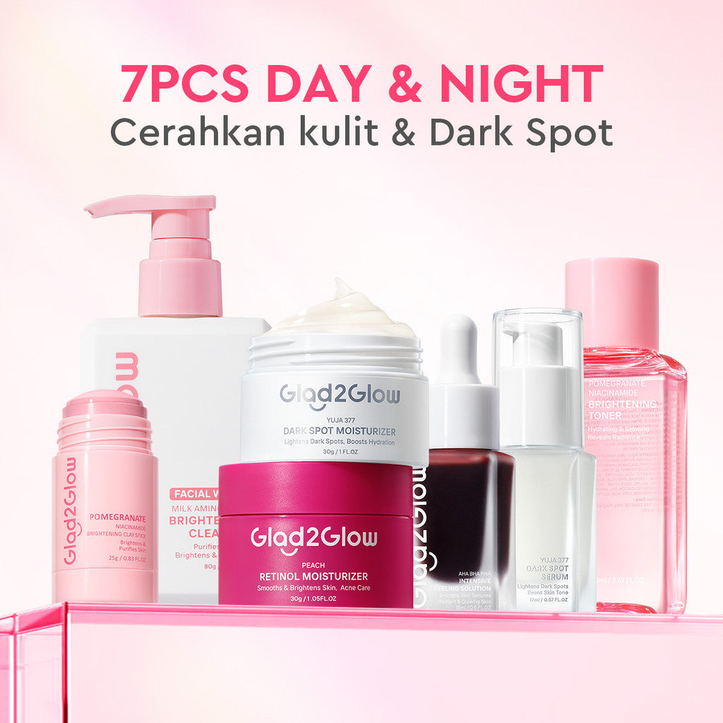 [ORDER NOW, HEMAT 30K]Glad2Glow Symwhite377 Dark Spot Bundle 7PCS-Yuja Skincare Cerah Brightening Moisturizer+Dark Spot Serum+Cleanser+Retinol Moisturizer+ Retinol Serum+Toner+Clay Stick Meringankan flek hitam mencerahkan warna kulit g2glow official store