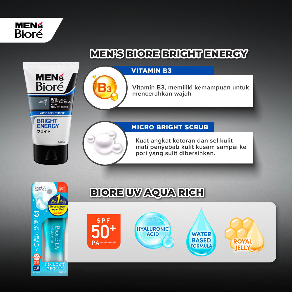 [Double Protection Kit] Men's Biore Sabun Wajah Pria White Energy 100 gr + Biore UV 15gr