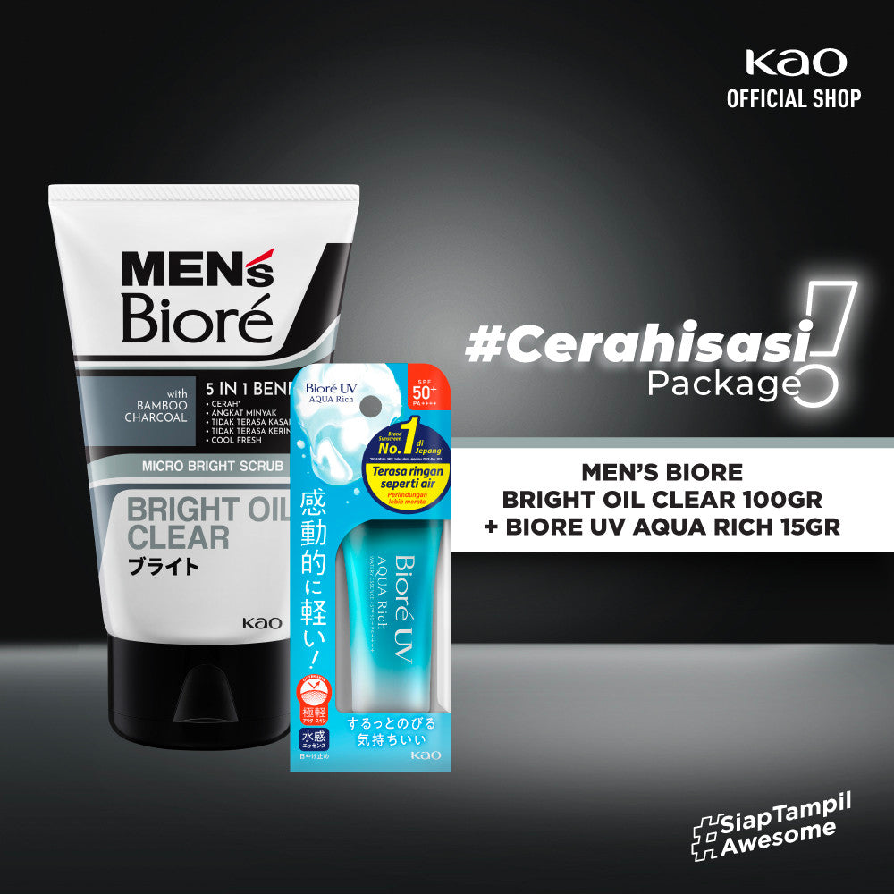 [Double Protection Kit] Men's Biore Sabun Wajah Pria Bright Oil Clear 100 gr + Biore UV 15gr