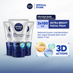 (PAKET HEMAT ISI 3) NIVEA MEN Facial Foam Extra Bright Facial Foam 100ml - Sabun cuci muka pria mencerahkan bintik hitam brightening kulit kusam facial wash wajah cerah membersihkan pori pori terdalam polusi debu kotoran - Glutathione, AHA, Vitamin C