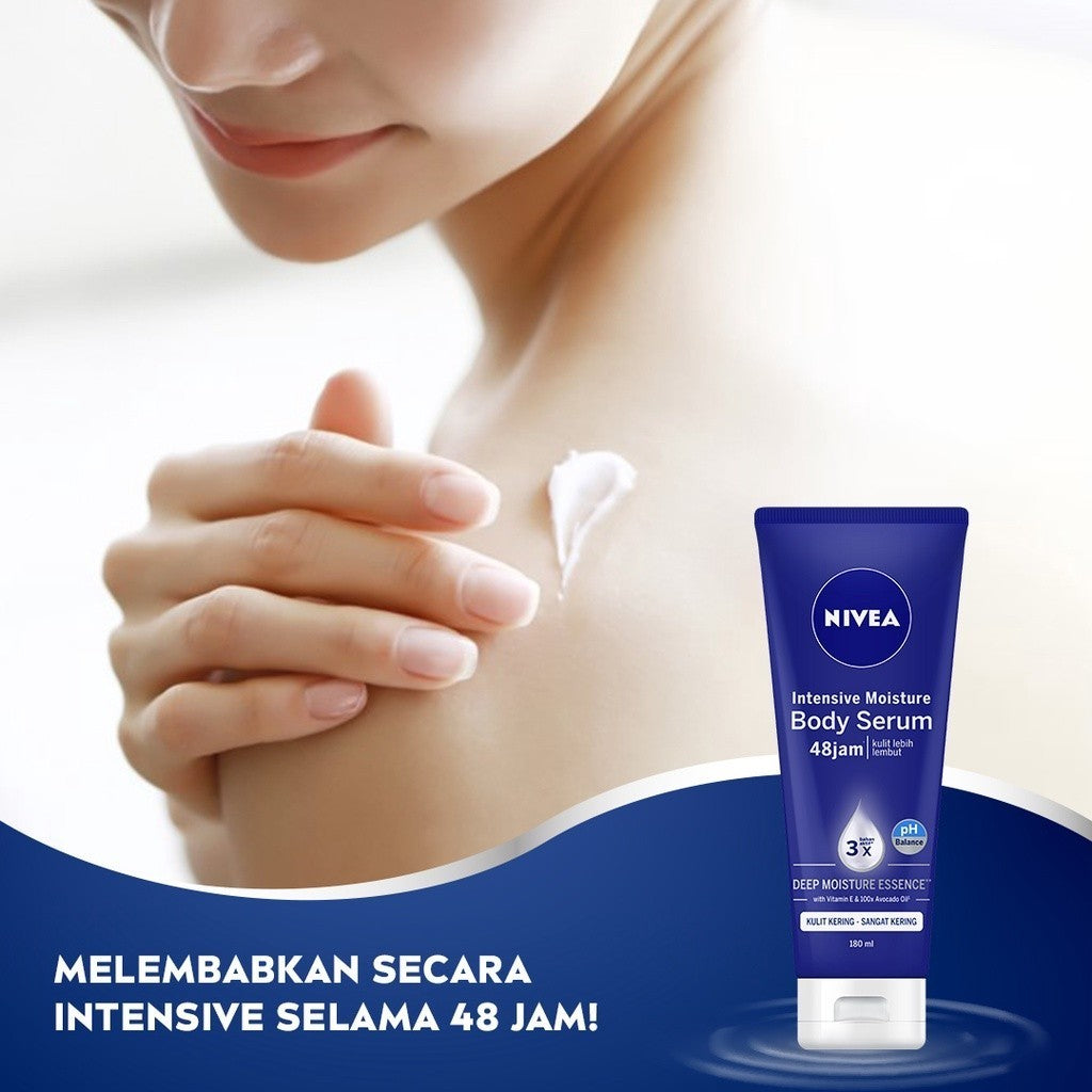 (PAKET HEMAT ISI 3) NIVEA Body Serum Intensive Moisture 180ml - Hand body serum lotion mositurizer 48 jam body care kulit kering kasar bersisik pecah-pecah memperbaiki skin barrier pelembab kulit lembut - Vitamin E, Grapeseed oil, Avocado oil, Hydra IQ
