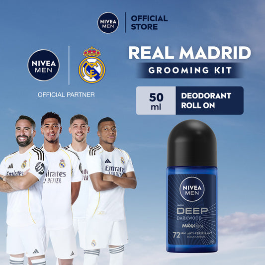 NIVEA MEN Deodorant Roll On Deep Darkwood 50ml - Deodoran pria melawan bakteri keringat bau badan dengan wangi parfum premium maskulin blackwood menjaga ketiak kering tahan lama seharian - Antiperspiran, Black charcoal
