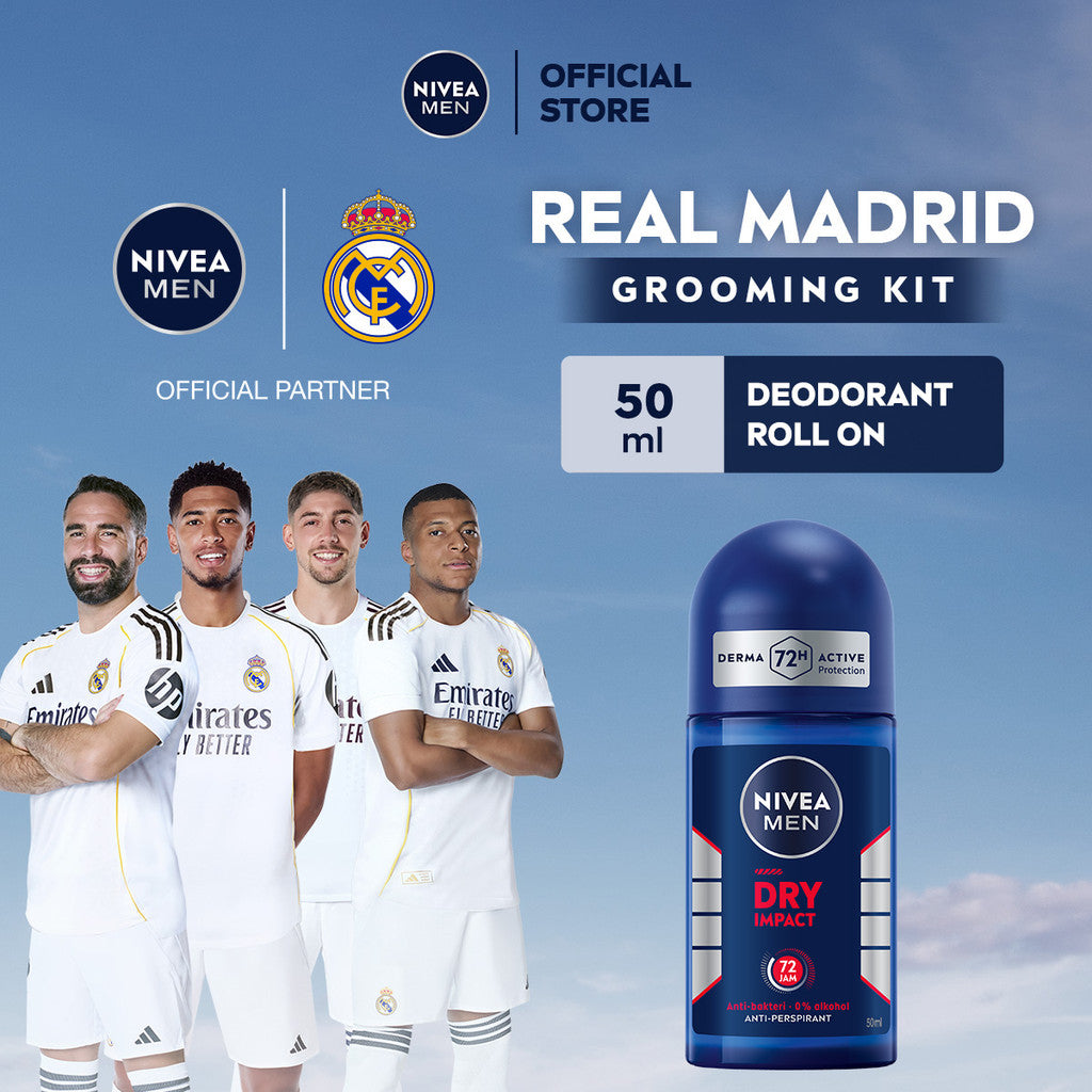 NIVEA MEN Deodorant Roll On Dry Impact 50ml - Deodoran pria anti bakteri antiperspirant anti noda baju wangi segar ketiak kering tahan lama seharian tahan keringat anti bau - Antiperspiran, tidak mengandung ethyl alkohol