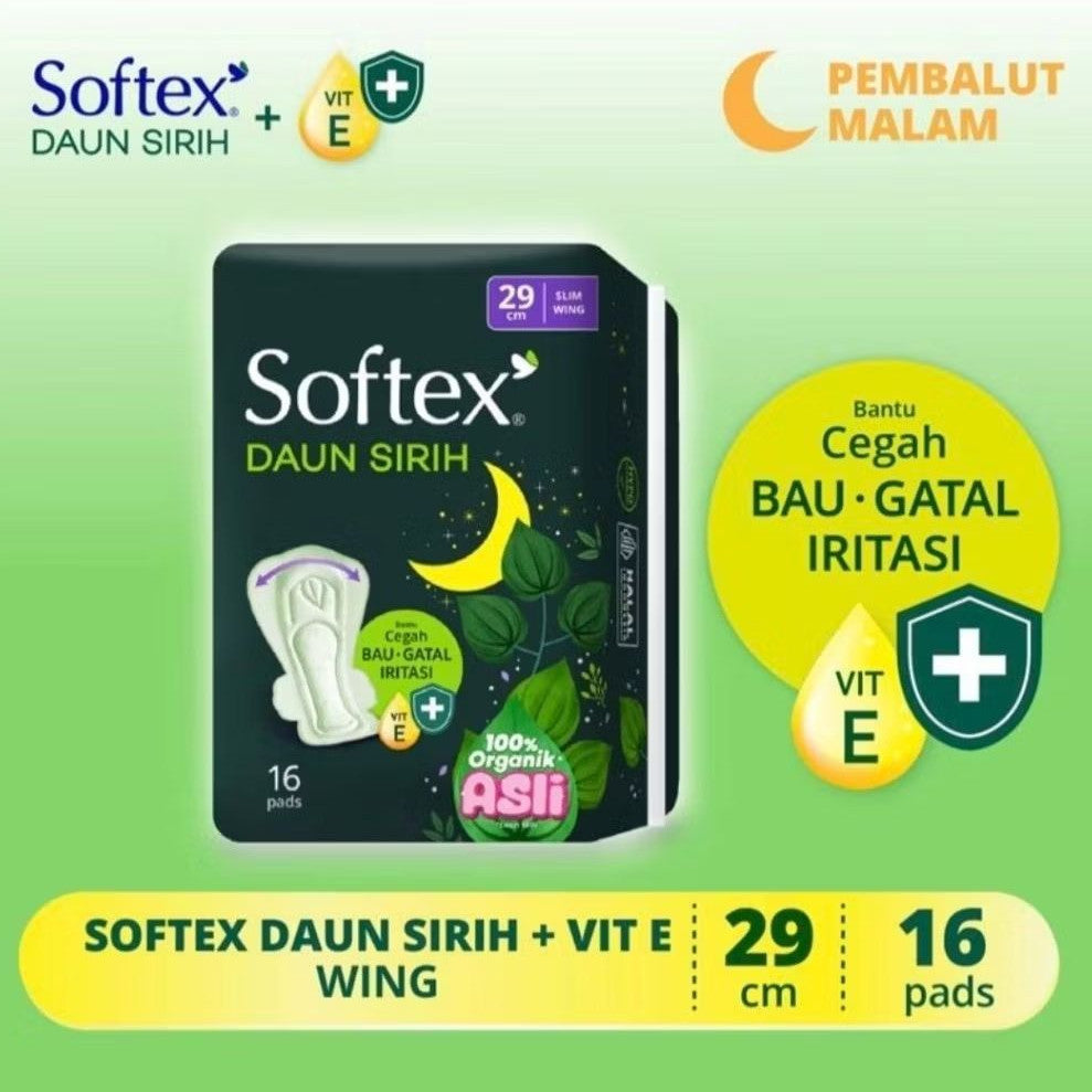 Softex Daun Sirih Pembalut Wanita Wing Malam 29 cm 16 pcs