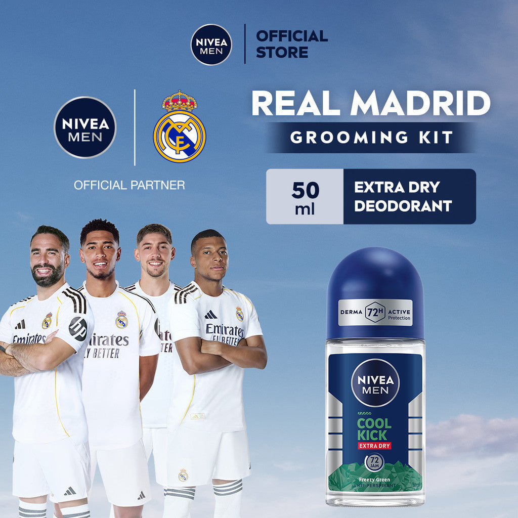 NIVEA MEN Deodorant Roll On Cool Kick Freezy Green 50ml - Deodoran pria perlindungan ekstra kering dari keringat bau badan dengan sensasi dingin menthol wangi maskulin - Antiperspiran, tidak mengandung ethyl alkohol cocok untuk semua jenis kulit