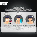 [Double Protection Kit] Men's Biore Double Scrub Sabun Muka Pria Acne Bacterior 100 gr+ UV Aqua Rich Sunscreen Watery Essence 15 gr