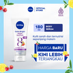 NIVEA Body Serum Extra Bright Night Nourish Vit E 180ml - Hand body serum lotion moisturizer mencerahkan kulit kusam cerah badan glowing brightening tone up melembabkan kering pagi malam day & night - 95% Vitamin C, Grapeseed oil, 8 Super food