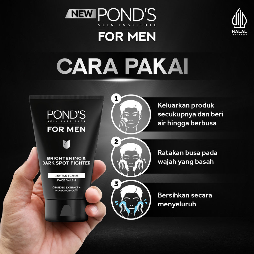 POND’S Skin Institute for Men Brightening & Dark Spot Fighter FACE SCRUB 100g- FACIAL SCRUB Pria Mencerahkan Twinpack
