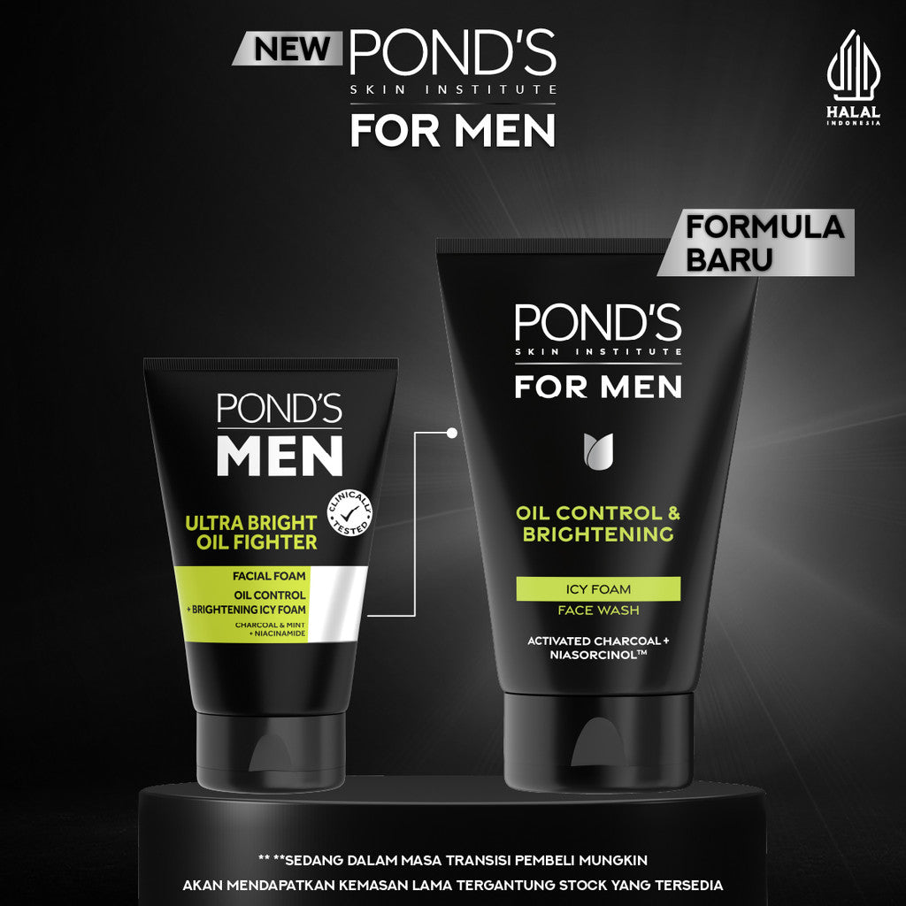 POND’S Skin Institute for Men Oil Control & Brightening ICY FOAM 100g- FACIAL WASH Pria Melawan Jerawat dan Mengontrol Minyak Berlebih Twinpack