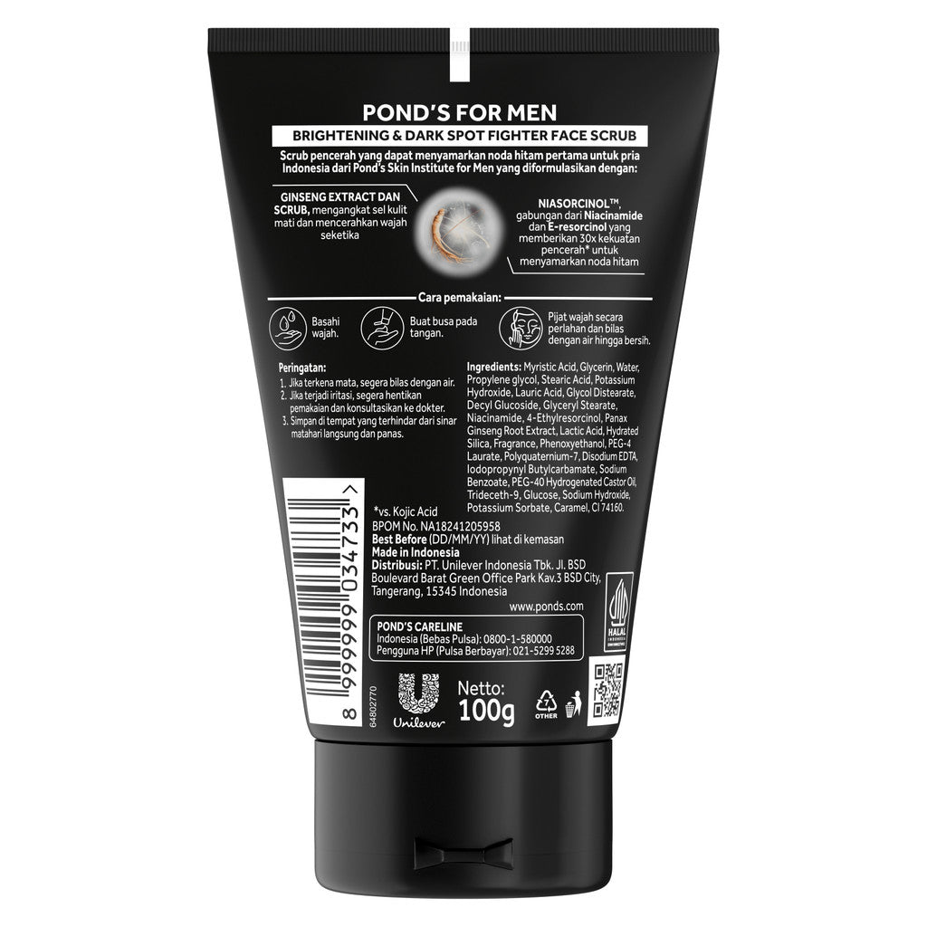 POND’S Skin Institute for Men Brightening & Dark Spot Fighter FACE SCRUB 100g- FACIAL SCRUB Pria Mencerahkan Twinpack
