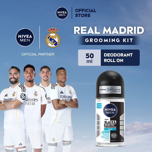 NIVEA MEN Deodorant Roll On Black & White Invisible Fresh 50ml - Deodoran pria melawan bakteri keringat bau badan dengan teknologi anti noda kuning putih dan residu wangi maskulin segar seharian - Antiperspiran, tidak mengandung ethyl alkohol