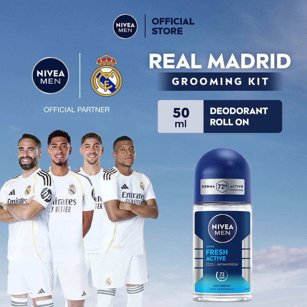 NIVEA MEN Deodorant Roll On Fresh Active 50ml - Deodoran pria anti bakteri antiperspirant anti noda baju wangi segar ketiak kering tahan lama seharian tahan keringat anti bau - Antiperspiran, tidak mengandung ethyl alkohol