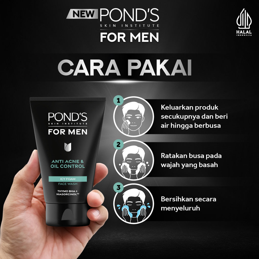 POND’S Skin Institute for Men Anti Acne & Oil Control ICY FOAM 100g - FACIAL WASH Pria Melawan Jerawat & Minyak Berlebih Twinpack