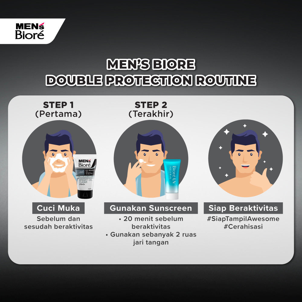 [Double Protection Kit] Men's Biore Sabun Wajah Pria Bright Oil Clear 100 gr + Biore UV 15gr