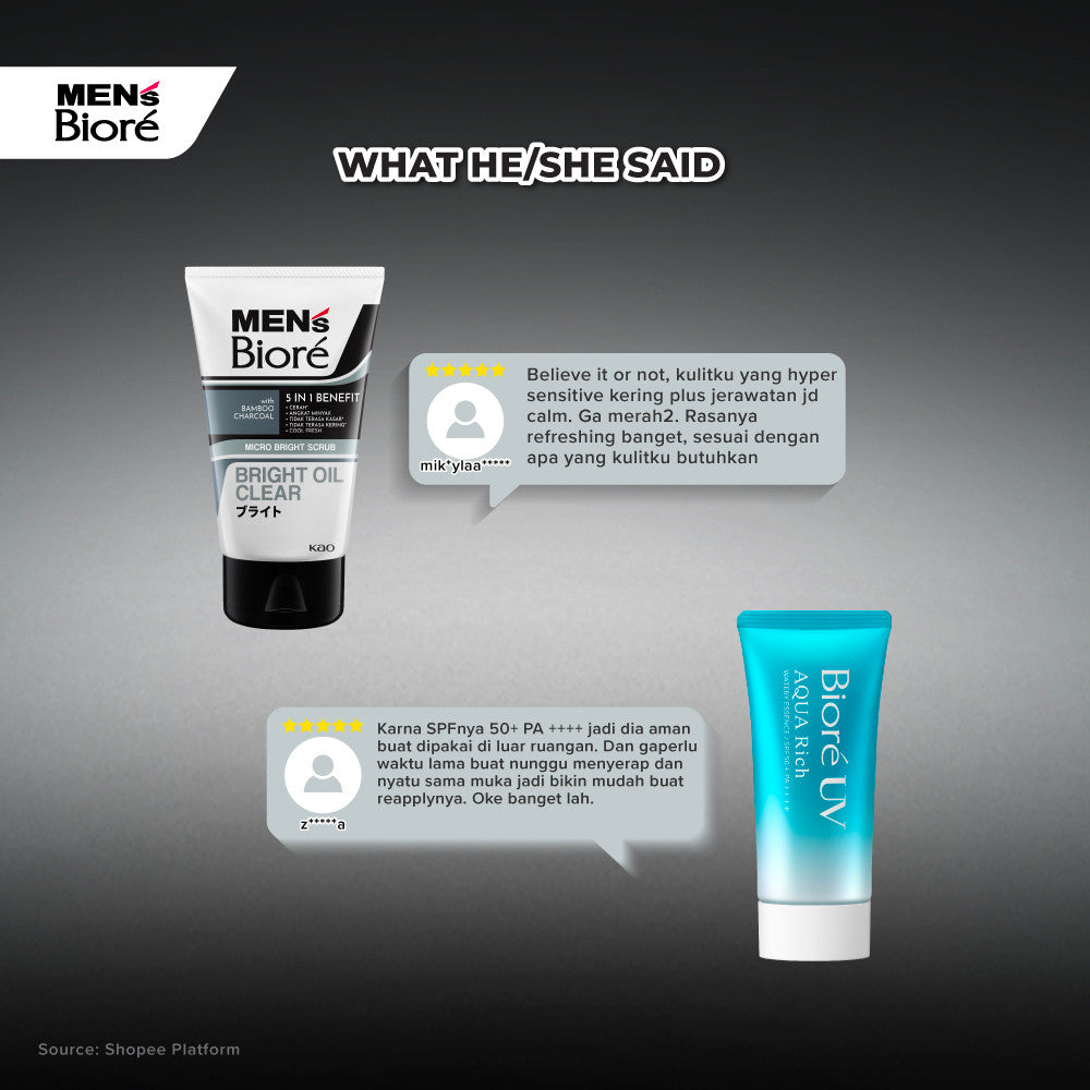 [Double Protection Kit] Men's Biore Sabun Wajah Pria Bright Oil Clear 100 gr + Biore UV 15gr