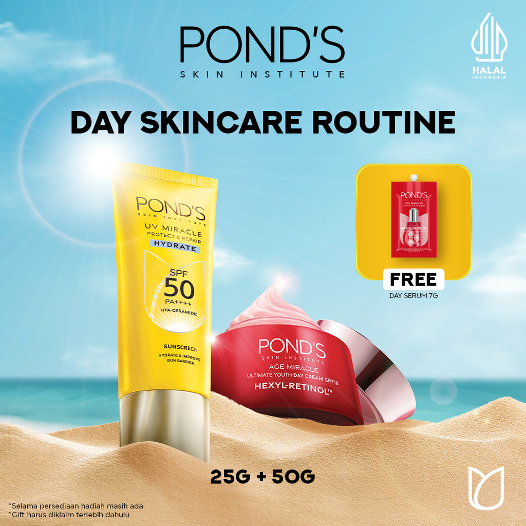 [Day Skincare Routine] POND'S Age Miracle Day Cream 50gr & UV Miracle Hydrate SPF 50 25gr