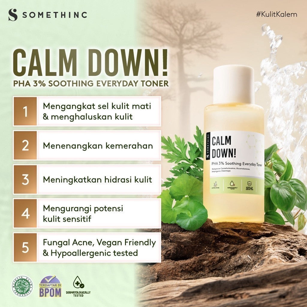 SOMETHINC Calm Down! PHA 3% Soothing Everyday Toner  - Toner untuk Kulit Sensitif, Kemerahan, Kulit Normal. Meredakan Kemerahan & Memperkuat Skin Barrier. Toner Cocok untuk Kulit Sensitif, Menyamarkan Bekas Jerawat PIE