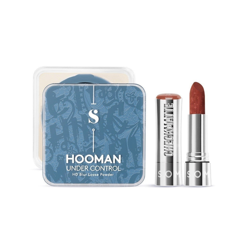SOMETHINC [2 PCS] Clean Girl Makeup Starter Kit - Hooman Loose Powder, Checkmatte Transferproof Lipstick