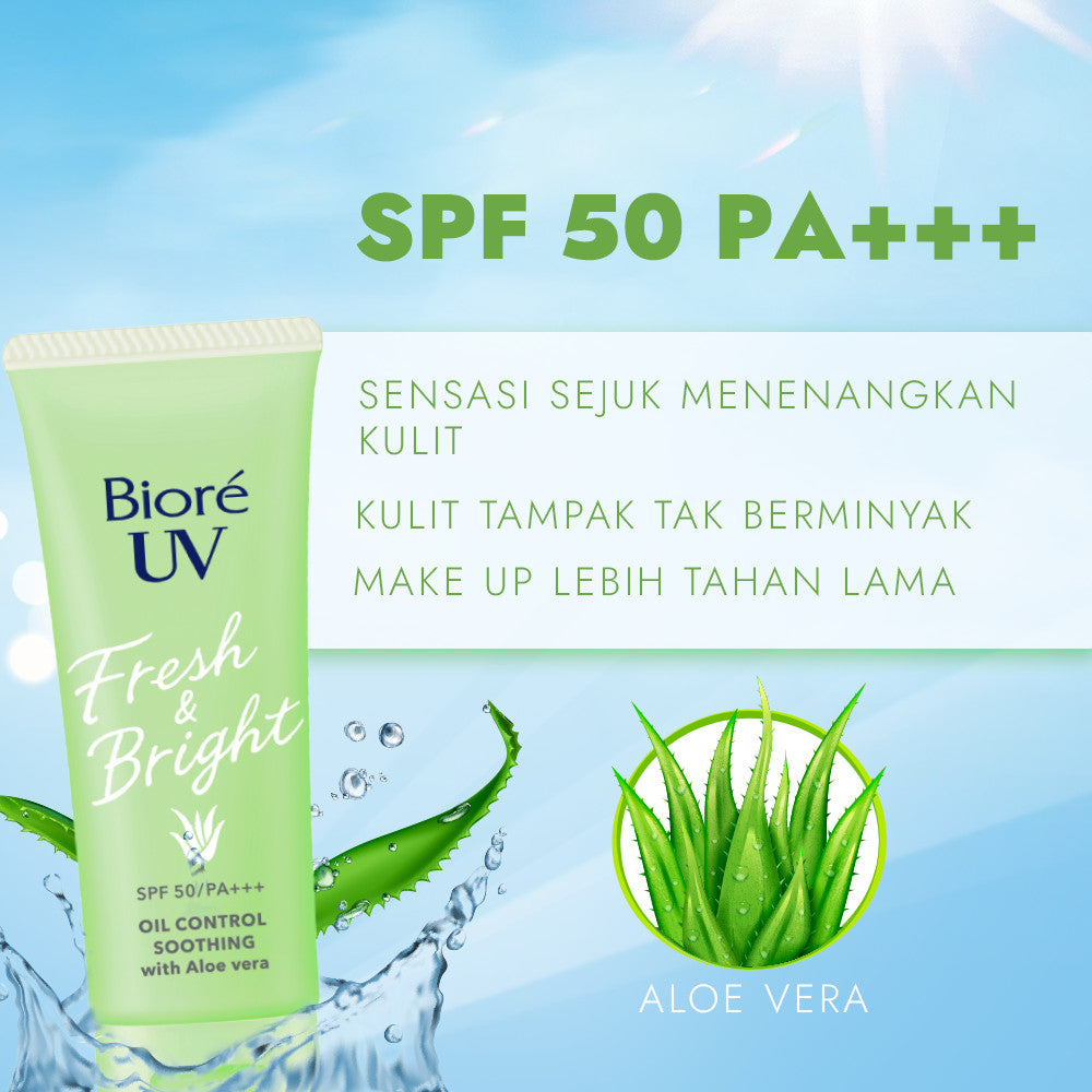 Biore UV Fresh & Bright Skincare Sunscreen 30GR Oil Control Soothing Aloe 30GR SPF 50 PA+++ Twinpack