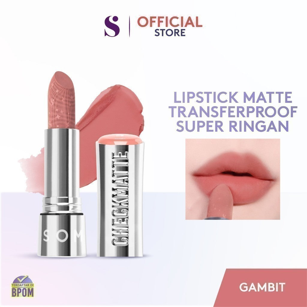 SOMETHINC Checkmatte Transferproof Lipstick - Lipstick Batang Transferproof, Nyaman Dan Tahan Digunakan Hingga 16 Jam | Mampu Menyamarkan Garis Di Bibir, Terasa Ringan, Dan Tidak Lengket, serta Smudgeproof
