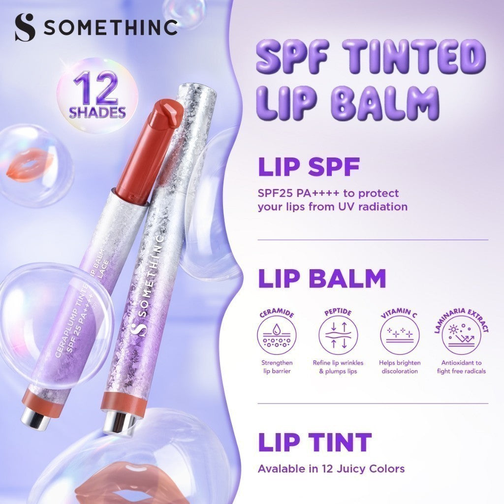 [GRATIS HADIAH] SOMETHINC Ceraplump Tinted Lip Balm SPF25 PA++++ - Warna Untuk Melembabkan & Memperkuat Lip Barrier | Glowy Finish, Untuk Bibir Terlihat Lebih Sehat & Plumpy