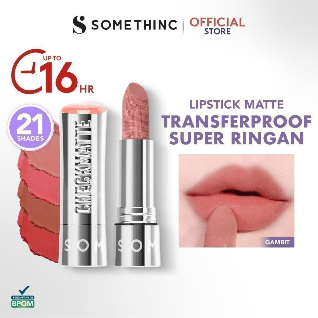 SOMETHINC Checkmatte Transferproof Lipstick - Lipstick Batang Transferproof, Nyaman Dan Tahan Digunakan Hingga 16 Jam | Mampu Menyamarkan Garis Di Bibir, Terasa Ringan, Dan Tidak Lengket, serta Smudgeproof