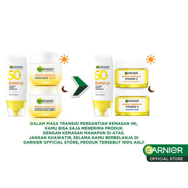 [PAKET HEMAT ISI 3] GARNIER Paket Skincare 1 set lengkap Complete Kit Vitamin C Day Cream 50ml + Night Cream 50ml + Sunscreen Serum Mencerahkan Bundle Paket  moisturizer tone up pelembab wajah cream pemutih wajah glowing cepat