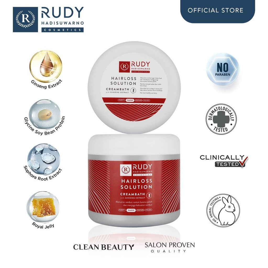 Rudy Hadisuwarno Cosmetics Hairlos Solution Creambath 500gr Pelembab Rambut No Animal Testing