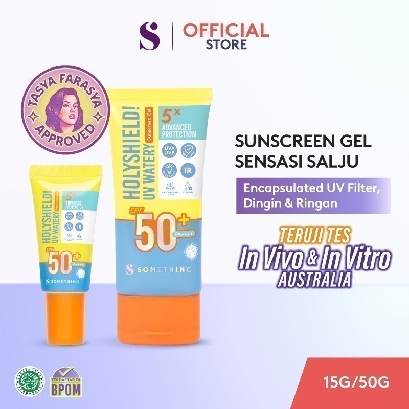[In Vivo & In Vitro Certified] [TASYA FARASYA APPROVED] SOMETHINC Holyshield! UV Watery Sunscreen Gel SPF 50+ PA++++ - Physical Sunscreen, Sunscreen untuk Kulit Berminnyak, Mudah Menyerap, No Whitecast & Tidak Lengket