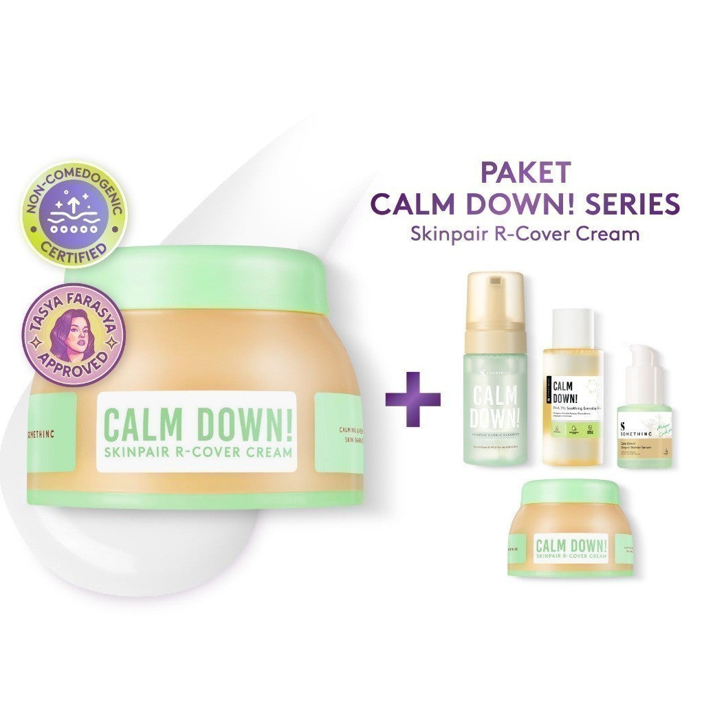 SOMETHINC [2 PCS] Paket Calm Down Series Skinpair R-Cover Cream Moisturizer | Pelembap Muka untuk Kulit Sensitif, Kemerahan, Kulit Normal. Meredakan Kemerahan & Memperkuat Skin Barrier | Sabun Cuci Muka untuk Kulit Sensitif & Iritasi. Meredakan Kemerahan,