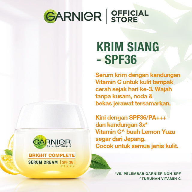 GARNIER Paket Skincare 1 Set Lengkap Vitamin C Brightening Daily Set Serum & Cream| Day Cream 50 ml + Night Cream 50 ml + Serum 30 ml tone up mencerahkan moisturizer pelembab