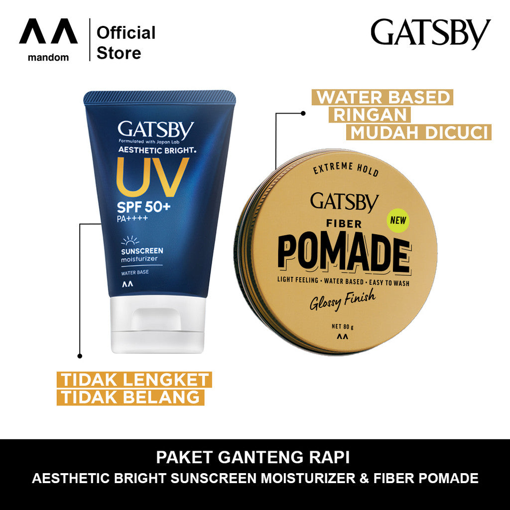 PAKET GANTENG RAPI (Aesthetic Bright Sunscreen Moisturizer +  Fiber Pomade)