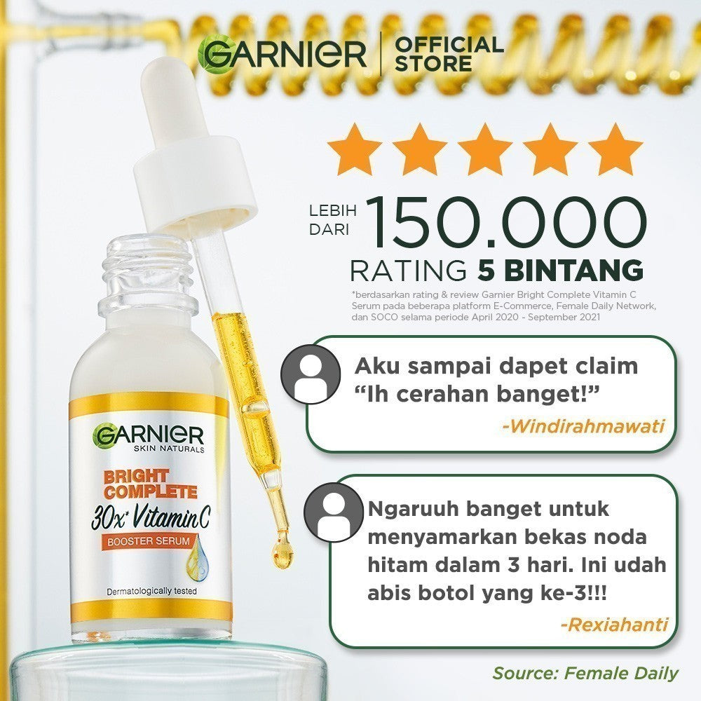 Paket Garnier Bright Complete Vitamin C Serum & Sunscreen Kit - Bright Complete Serum 30 ml + Super UV Invisible Serum Sunscreen SPF 50+ PA++++ 30ml