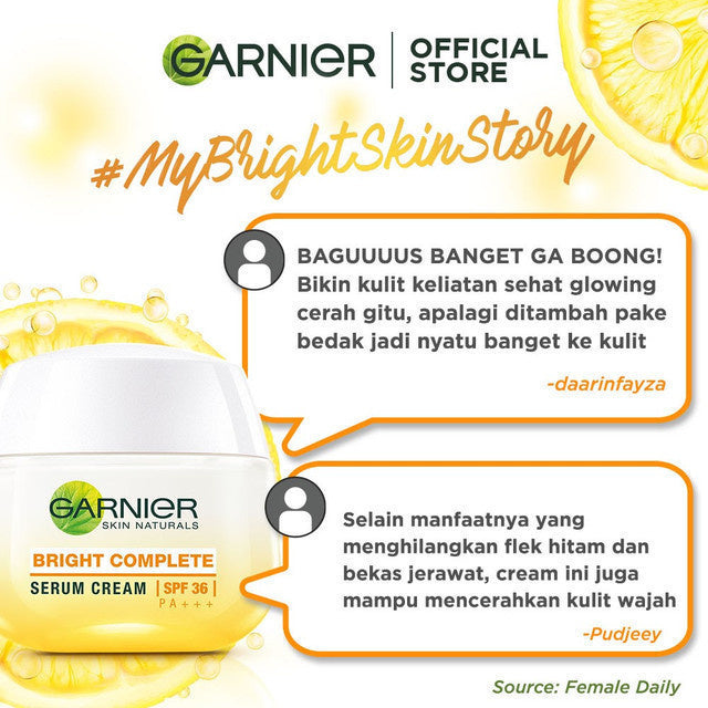 GARNIER Bright Complete Vitamin C Simple Set Day Cream & Night Cream 50 ml Krim Siang & Krim Malam Mencerahkan Bundle Paket Skincare 1 set lengkap moisturizer tone up pelembab wajah cream pemutih wajah glowing cepat