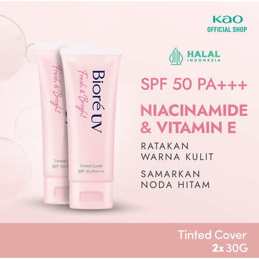 Biore UV Fresh & Bright Skincare Sunscreen 30GR Tinted Cover 30GR SPF 50 PA+++ Twinpack