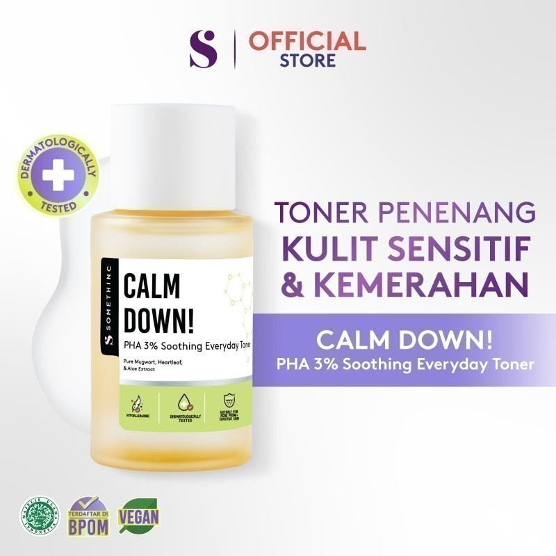 SOMETHINC Calm Down! PHA 3% Soothing Everyday Toner  - Toner untuk Kulit Sensitif, Kemerahan, Kulit Normal. Meredakan Kemerahan & Memperkuat Skin Barrier. Toner Cocok untuk Kulit Sensitif, Menyamarkan Bekas Jerawat PIE
