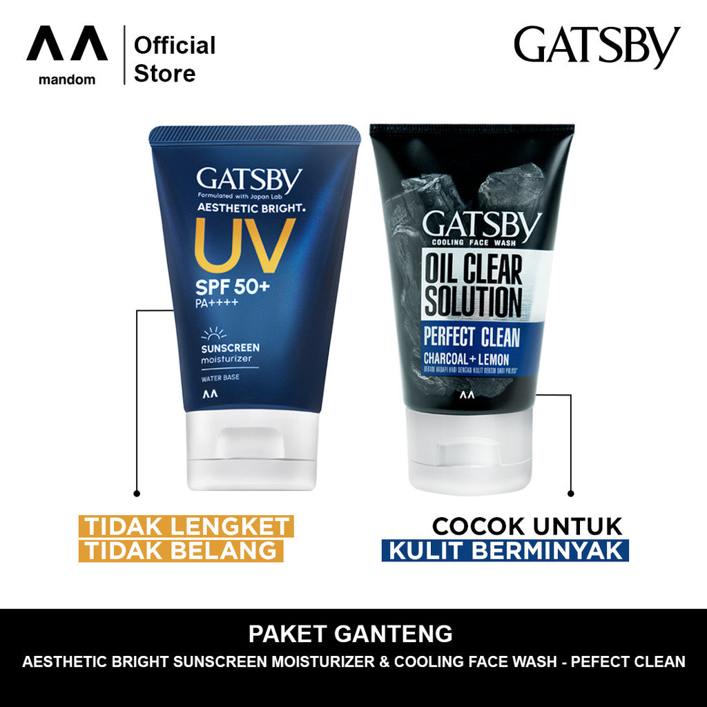 PAKET GANTENG (Aesthetic Bright Sunscreen Moisturizer + Cooling Face Wash - Perfect Clean)